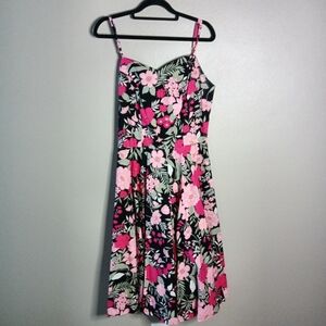 Magnolia Place Floral Midi Dress Pink Black Spaghetti Straps M